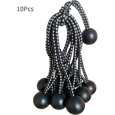 Lot de 10 - Tendeurs À Boule Réutilisables Avec Cordon Elastique Pour Auvent - Bâche, Sangles, Tentes - Poteaux Et Fils Noir + Blanc (1/5)