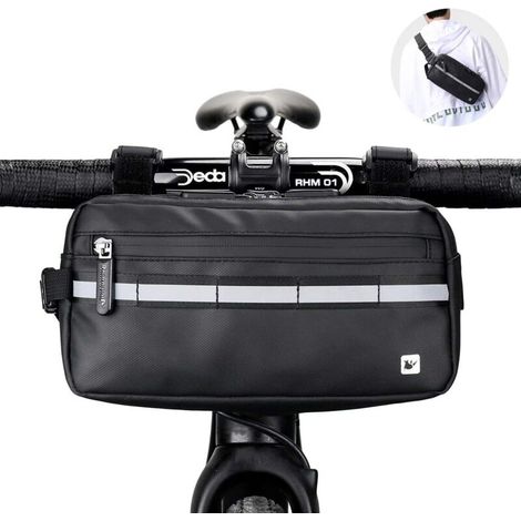 Rhinowalk, 1 confezione di borsa multifunzionale per manubrio bicicletta, impermeabile, borsa da telaio, adatta per mountain bike, bici da turismo (nero) (1/4)