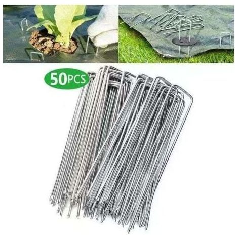 Lot de 50 piquets de fixation en acier galvanisé 200mm – Largeur 40mm – Ø2,5mm pour bâches anti-mauvaises herbes – Installation rapide (1/5)