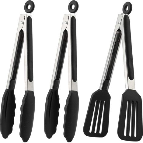 Ensemble de pinces à barbecue en acier inoxydable 22 cm Pinces de cuisine en siliCône avec clip de sécurité Pinces à saucisses Pinces de service Pinces polyvalentes Couverts de barbecue Antidérapant R (1/5)