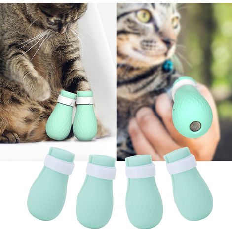 Lot de 4 chaussures en silicone pour chat, protection anti-griffures pour les pattes et les griffes des animaux de compagnie, idéales pour le bain, le toilettage, les médicaments et l'alimentation (Co (1/5)