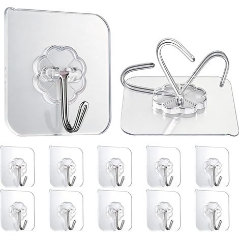 Lot de 10 Crochet Adhésif, Transparent Pour Accroche Salle de Bain 15kg (max), Crochet Adhésif pour Maison, Cuisine, Salle Bain,Serviettes, Peignoirs et Vêtements