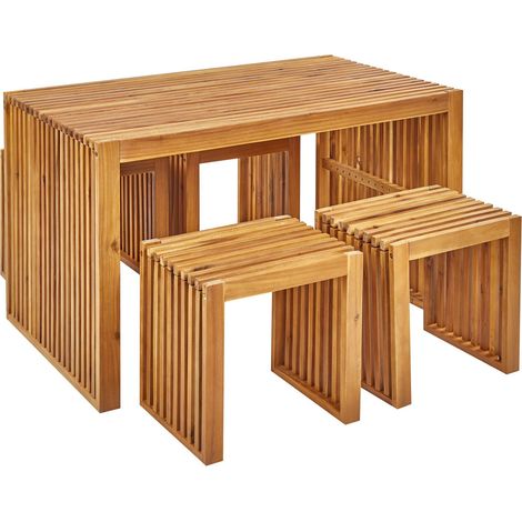 Garden Dining Set with Stools 4 Seater BELLANO Acacia Wood Brown (1/5)