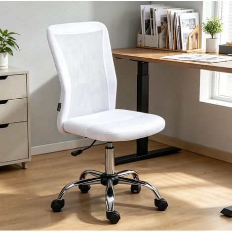 Chaise de bureau 43x58x90-100 cm en tissu maille blanc, réglable et pivotante, pour bureau – MEUBLIV (1/5)