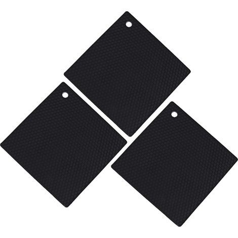 Dessous de plat en silicone, lavables au lave-vaisselle, résistants à la chaleur, antidérapants (noirs) (1/5)