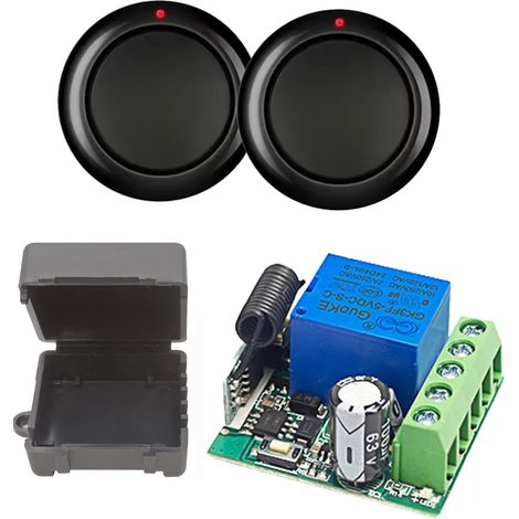 433Mhz Commutateur de télécommande sans fil 12V 24V 1CH récepteur porte de garage relais RF Contrôleur De Contact Sec avec 2 émetteurs (1/5)