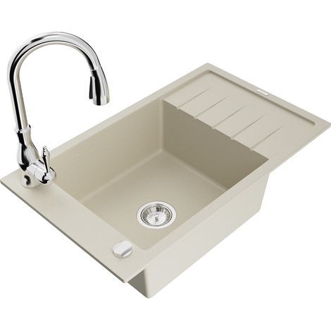 Mexen Elias lavello da cucina in granito con 1 vasca e sgocciolatoio e rubinetto da cucina Savita, beige - 6511-69-672601-00 (1/5)