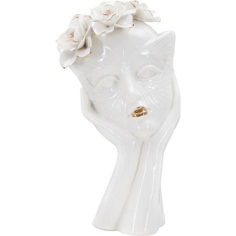 Vaso Woman Mask in porcellana bianca con dettagli oro