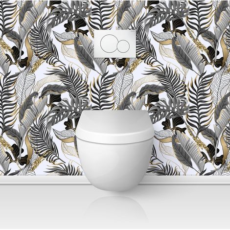 Crédence adhésive WC - Feuilles Tropicales - 50x50 cm - Adhésif BRILLANT