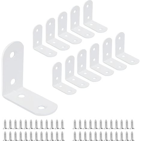 Lot de 12 équerres de 40 x 40 mm, équerres d’angle à 90 degrés, en métal, avec 48 vis pour la fixation de meubles en bois, couleur : blanc (1/5)