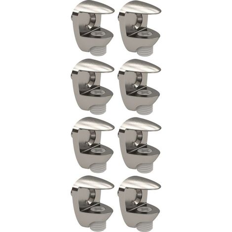 – 8x Taquet métal réglable pour tablette verre – Finition nickelée – Fixation pour meuble et armoire – Épaisseur tablette 5-6mm (1/4)