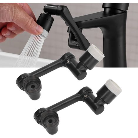 2 Sätze Wasserhahnverlängerungen, 1080-Grad-Universal-Waschtischbelüfter, multifunktionale drehbare Wasserhähne, Roboterarme, Dualmodus, schwarz. (1/5)