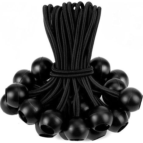 Lot de 20 tendeurs élastiques (6 pouces) avec boule, pour bâches de bateau, bannières, toiles d'ombrage, remorques et tentes. (1/5)