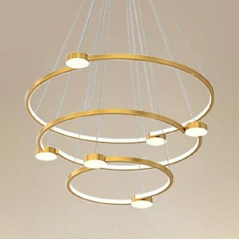 TrAdE Shop Traesio - Lampadario A Sospensione Led 96w 3 Cerchi Con Telecomando Design Moderno Oro 71149 - (1/4)