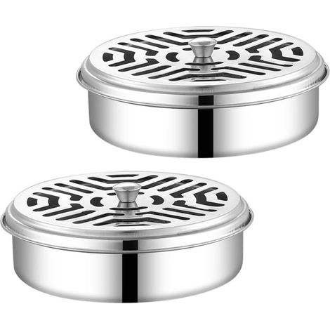 Mosquito Coil Holder Incense Case 2pcs with Lid Stainless Steel Portable Silver Stable Nail Rack and Anti-scalding Feature, for Outdoor Use (1/5)