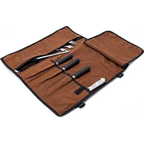 Étui à couteaux étanche de 450 g (16 oz) en toile cirée, portable, à 4 compartiments, avec poche zippée, idéal comme cadeau pour chef. (1/5)