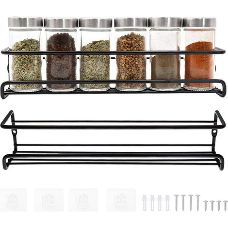 2 Pièces Etagere à Epices, Etagere Epices Murale, Rangement Epices Cuisine Acier au Carbone, Porte Epices Cuisine Facile à Installer (1/4)