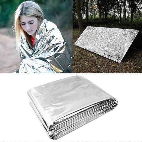 Couverture de survie en aluminium, couverture thermique d'urgence pour le camping et les activités de plein air - 140 x 210 cm, argentée (1/4)