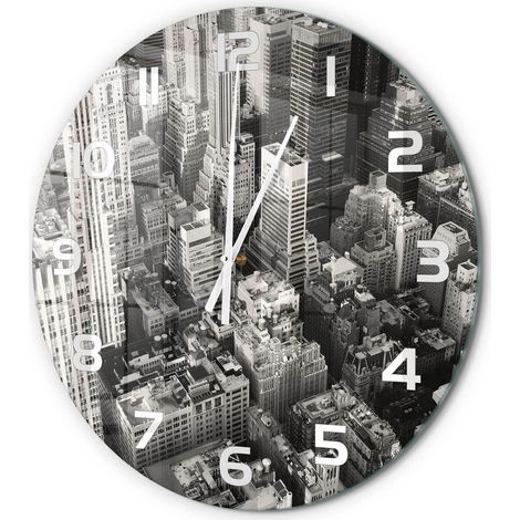 Horloge Murale Ronde pour Chambre Verre Trempé Silencieuse Sans Tic-Tac Vol d'oiseau à New York fi 60 cm (1/5)