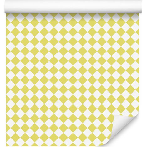 Papier peint géométrique à losanges crème, blanc et jaune 50x1000 cm (1/5)