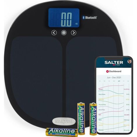 Balanza de baño Salter 9192 BK3R Curve con Bluetooth Smart y analizador, color negro. (1/5)