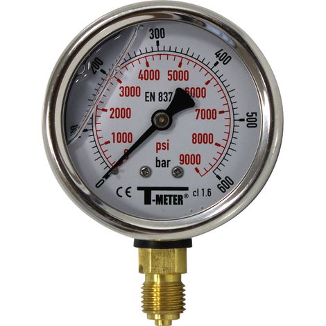 Manomètre boitier inox à bain de glycérine RADIAL Mâle 1/4" (8/13) - Pression 0 / 600 bar - Ø63 - Sferaco (1/3)