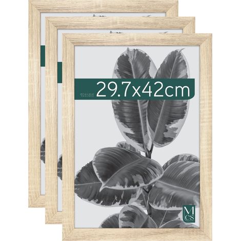 Cadre Photo Studio Gallery A4 21,0 x 29,7 cm, Aspect Bois Naturel, Bois MDF, Fixation Murale Verticale et Horizontale, Cadre Photo Moyen pour Photos, Documents et Œuvres d'Art (Lot de 3) (1/5)