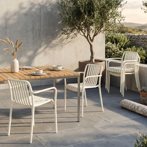 Lot de 4 Chaises,  Chaises de Jardin Empilables en Crème Anthracite - Design Ergonomique avec Accoudoirs Rayés, anti-UV - Mobilier Moderne