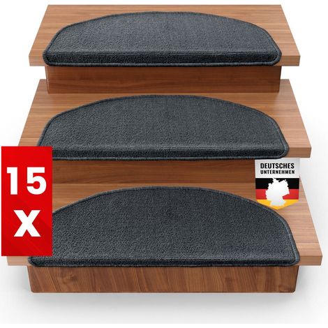 x 15 Tapis d'escalier London, Anthracite, 23,5 x 65 cm, Demi-circulaire