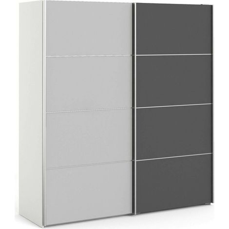 Dmora - Guardaroba 2 ante Caprice, Mobile camera da letto, Cabina armadio portabiti, Armadio appendiabiti, 182x64 h202 cm, Grigio e Bianco