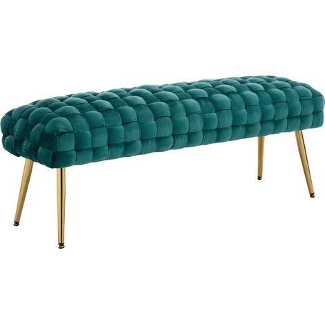 Moderno Banco Otomano Tapizado de Terciopelo con Patas de metal Dorado Asiento de la Ventana para la Entrada sala de Estar Dormitorio, Verde, Wahson (1/5)