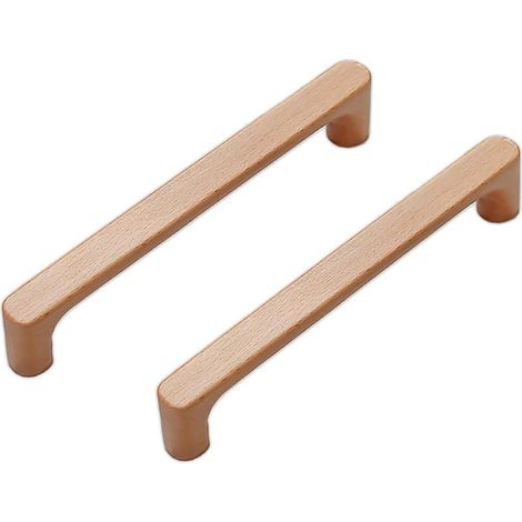 Lot de 2 Poignée Meuble en Bois de Hêtre Massif Couleur Bois Original Style Simple et Moderne pour Armoire Porte Troir Commode (160MM) (1/5)