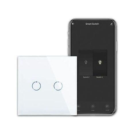 Recessed Wi-Fi Smart Touch Switch with Glass Panel, Double Wall Switch in White, Neutral Conductor (1/5)