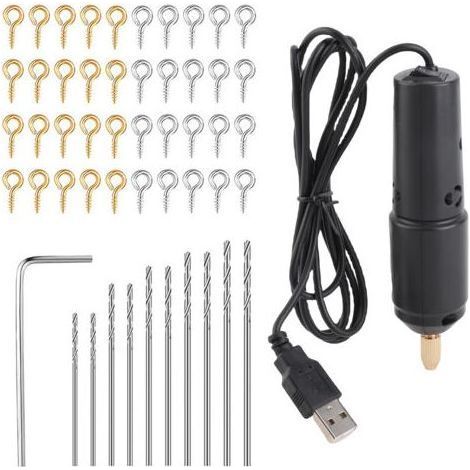 Mini-Harz-Elektrobohrer-Set mit 10 Bohrern für Schmuck, Aluminiumprodukte, Holz-Schlüsselanhänger, Schwarz (1/5)