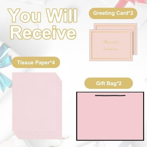 Lot de 2 Pochettes Cadeaux avec Anse,Sac Cadeaux en Papier Avec Ruban d'Arc,Pochette en Papier avec Anse, Emballage Cadeau pour (1/4)