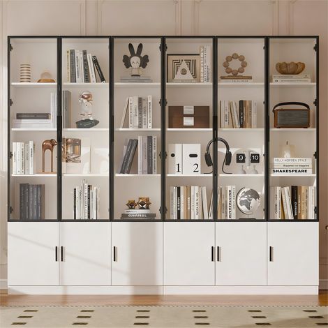 Vitrine debout 240 x 32 x 200 cm 12 portes armoire haute éclairage LED multifonction salon grande armoire blanche (1/5)