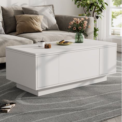 Couchtisch mit Hebefunktion, Doppelplatte, verstecktem Stauraum, 100 x 50 x 43 cm, weiß HAVRYA (1/5)