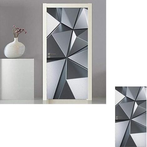 3D-Türsticker – Geometrische Metalltextur-Poster, kreative Trompe-l'Œil-Tapete für die Wohnzimmerdekoration