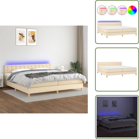 Sommier à lattes de lit et matelas et LED Crème 200x200cm Tissu - Sommier Tapissier - Lit Plateforme - Lit Avec Led - Matelas À Ressorts Ensachés - Têted Lit Ajustable (1/5)