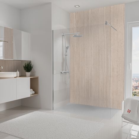 Schulte panneau mural 150x255 cm, revêtement pour douche et salle de bains, placement facile, DécoDesign DÉCOR, travertin romain