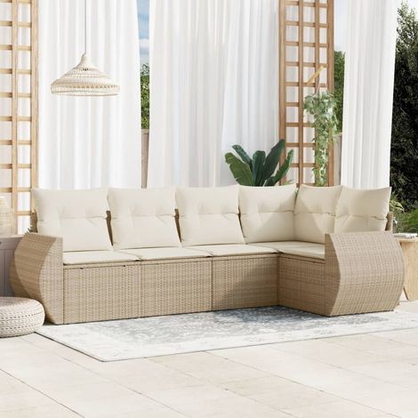 Set Divano da Giardino 5 pz con Cuscini Beige in Polyrattan vidaXL (1/5)
