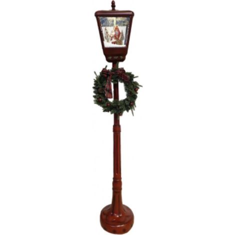 Lampione di Natale H 180cm Addobbo Rosso con Luci Suoni e Movimento con Babbo Natale con Ghirlanda