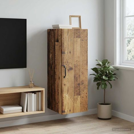 Armoire murale en bois d'ingénierie, 1 porte, bois ancien, 33 x 34,5 x 90 cm - PANGIVO (1/5)