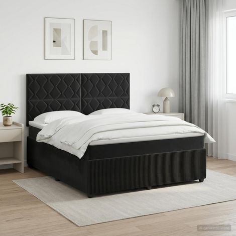 vidaXL Lit boxspring avec matelas Noir 180 x 200 cm Velours (1/5)