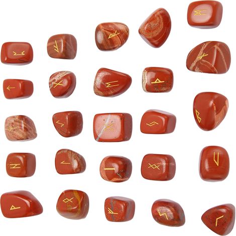 Ensemble de 25 pierres runiques - Pierres runiques de chakra gravées et polies, porte-bonheur - Cadeau de pendaison de crémaillère - Pierre rouge (1/5)