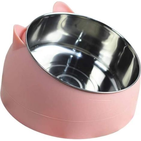 Gamelle Chat 1L Bol pour Animaux en Acier Inoxydable Base Antidérapante Anti-débordôment Tapis en Caoutchouc Grand Bol Chien Rose Clair-Fei Yu (1/5)