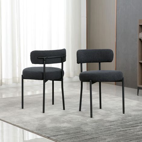 Chaise de Salle à Manger Noire en Tissu Bouclette, Chaise à Dossier Bas, Pieds Métalliques Noirs, Chaise de Repas Moderne pour Cuisine (1/5)