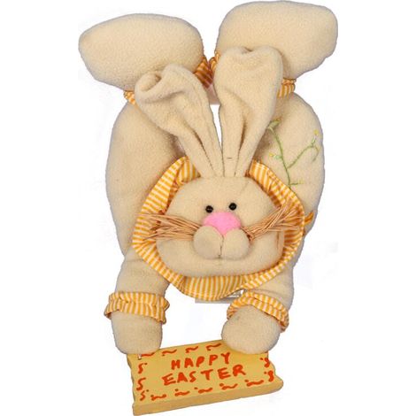 Conejo de Pascua de peluche con placa de madera - Colgador de puerta de 38 cm (1/3)