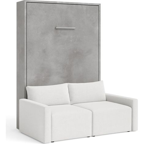 Lit escamotable vertical avec canapé tissu VALENCIA Sans matelas Gris clair-80x180-Canapé Gris clair-Structure Gris ciment (1/5)