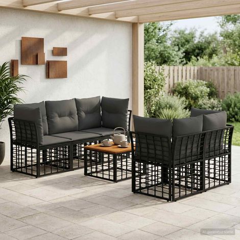 vidaXL Conjunto de sofás de exterior 6 uds. Negro y Gris oscuro (1/5)
